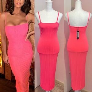 Hot Pink Cami Ribbed Midi Dress from Love Island